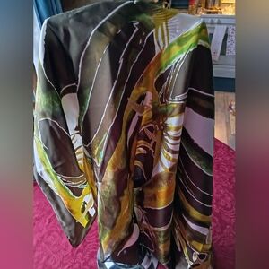 Talbot's, 100% Silk Scarf, Brown, Green, White, 34"X34", NWT